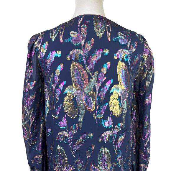 Lilly Pulitzer Lambert Navy Metallic Multicolor Sparkle Long Sleeve Silk Top - Picture 8 of 15